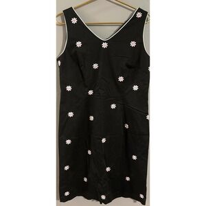 Sag Harbor Dress Womens 14 Black Daisy Floral Embroidered Sleeveless V-Neck